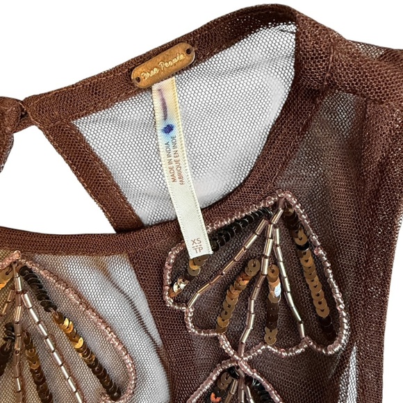 Free People Tulsi Mesh Tank Brown Sheer Embroidered Size XS #1663 - Picture 7 of 7